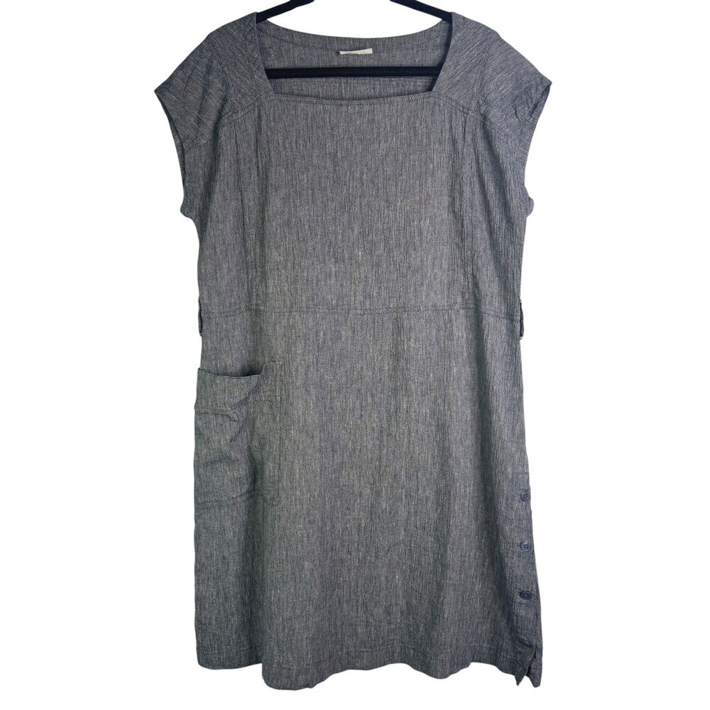 Poetry Linen Cotton‎ Blend Navy Blue Natural Fabric Sheath Dress Size 10
